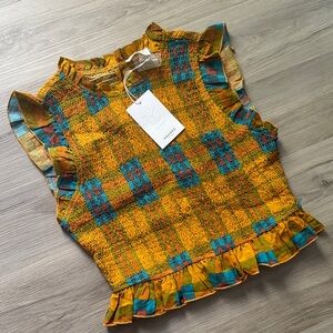 Vibrant Plaid Ruffled Blouse